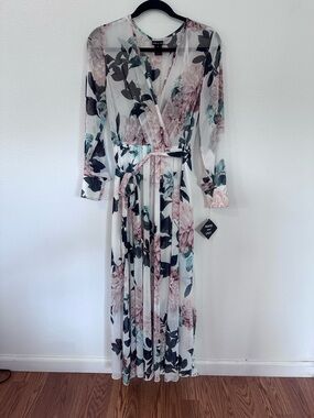 Kate & Lily Sheer Floral Wrap Maxi Dress - Blush & Green